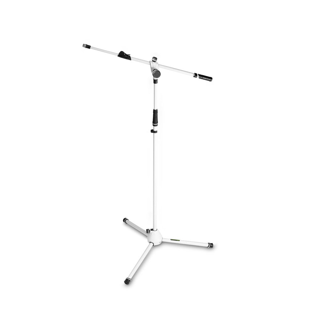 Microphone Stand with Folding Tripod Base and 2-Point Adjustment Telescoping Boom, White