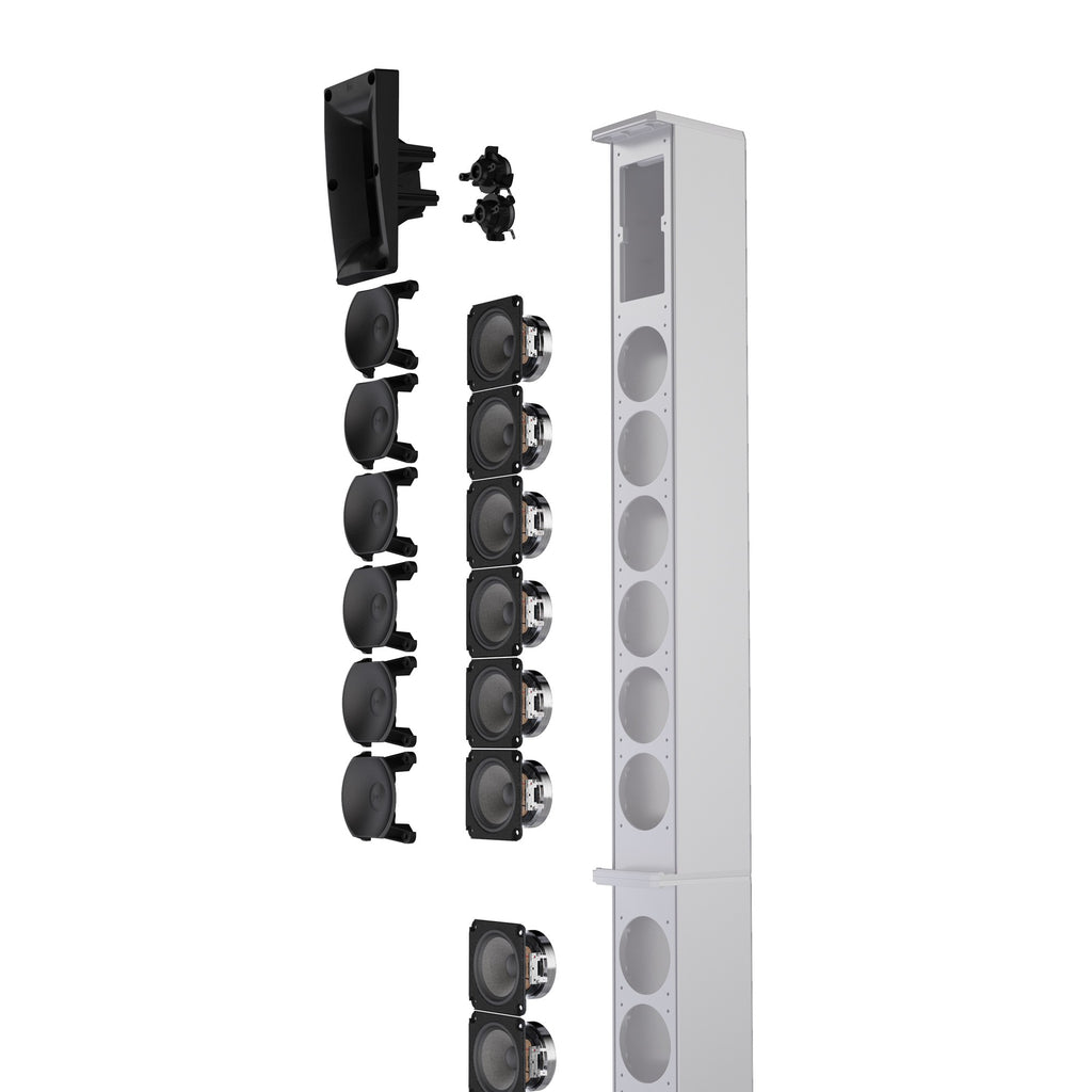 Disassemble speakers graphic Compact Cardioid Powered Column PA System, White